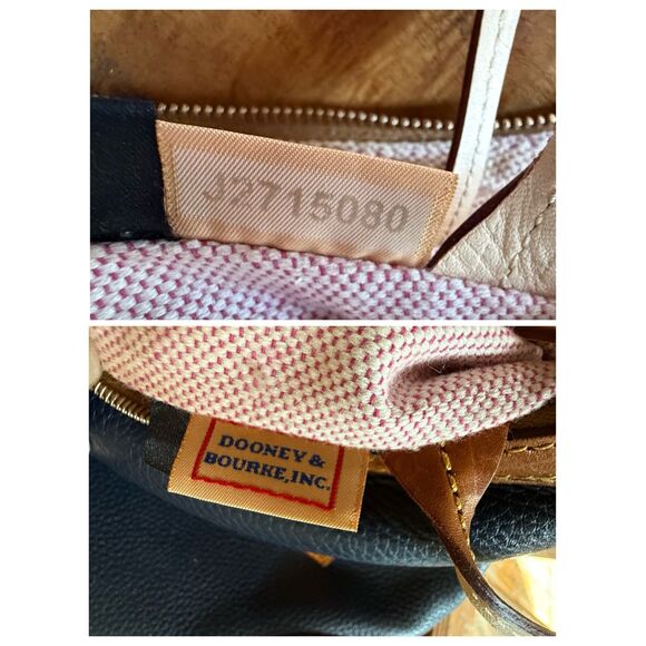 Vintage Dooney & Bourke Wexford Pebbled Leather Shoulder Hobo Bag โ Navy Tan - Picture 6 of 12